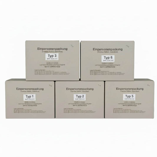 OFERTA EXCLUSIVA: LOTE COMPLETO DE RACIONES MILITARES ALEMANAS EPA (5 MENÚS DIFERENTES) - RACIONES DE COMBATE MRE