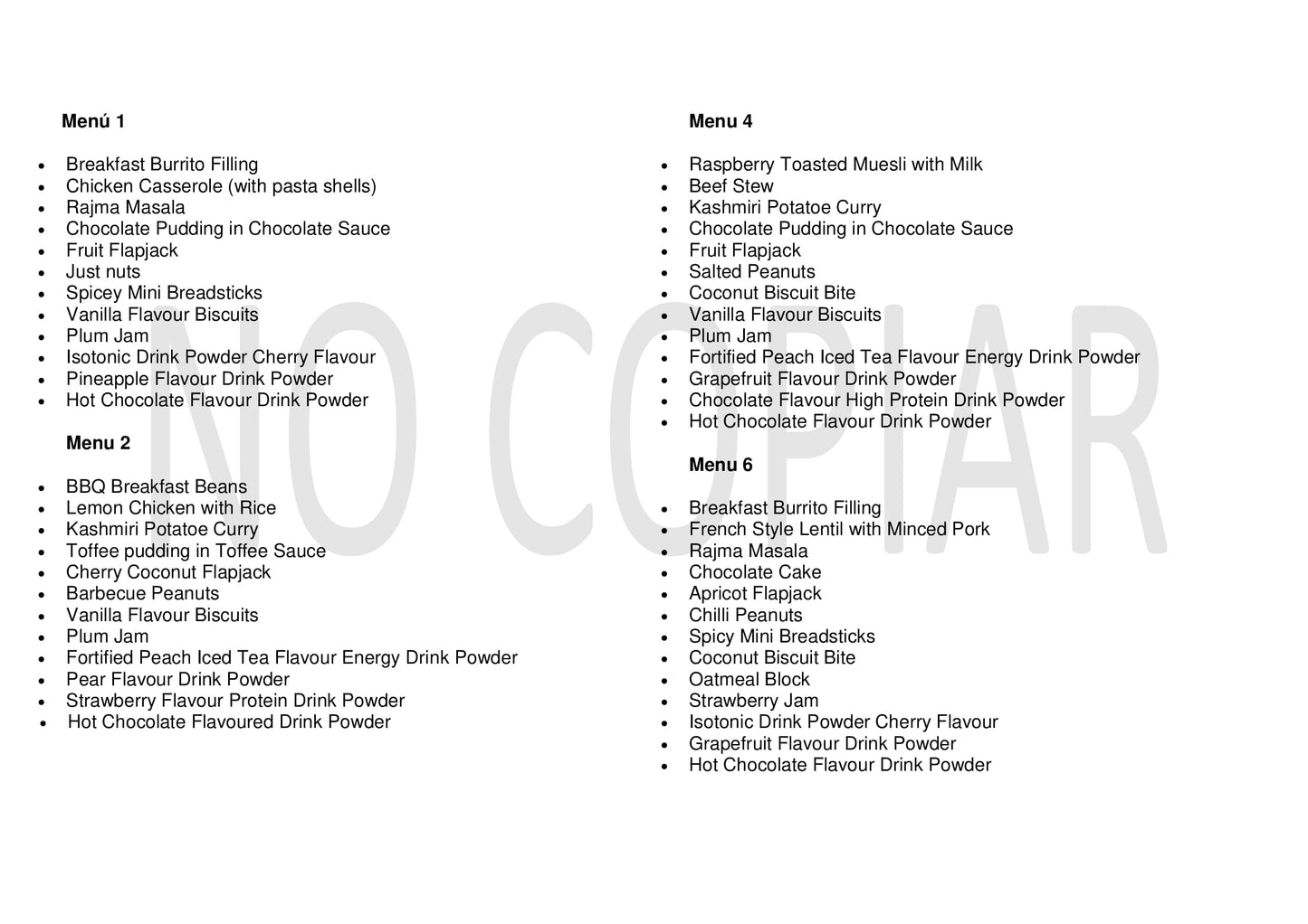 Menus u.k 1