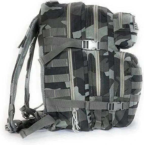 Mochila táctica gris compartimentos molle sistema modular trekking
