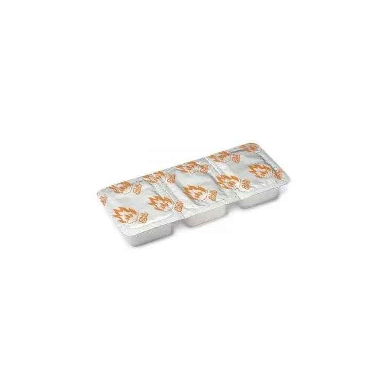 Pastillas de combustible sólido Esbit en embalaje, color blanco con patrón naranja