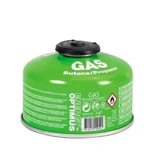 Bombona de gas de camping Optimus de Mil-Tec de 100 gramos en cartucho verde con rosca.