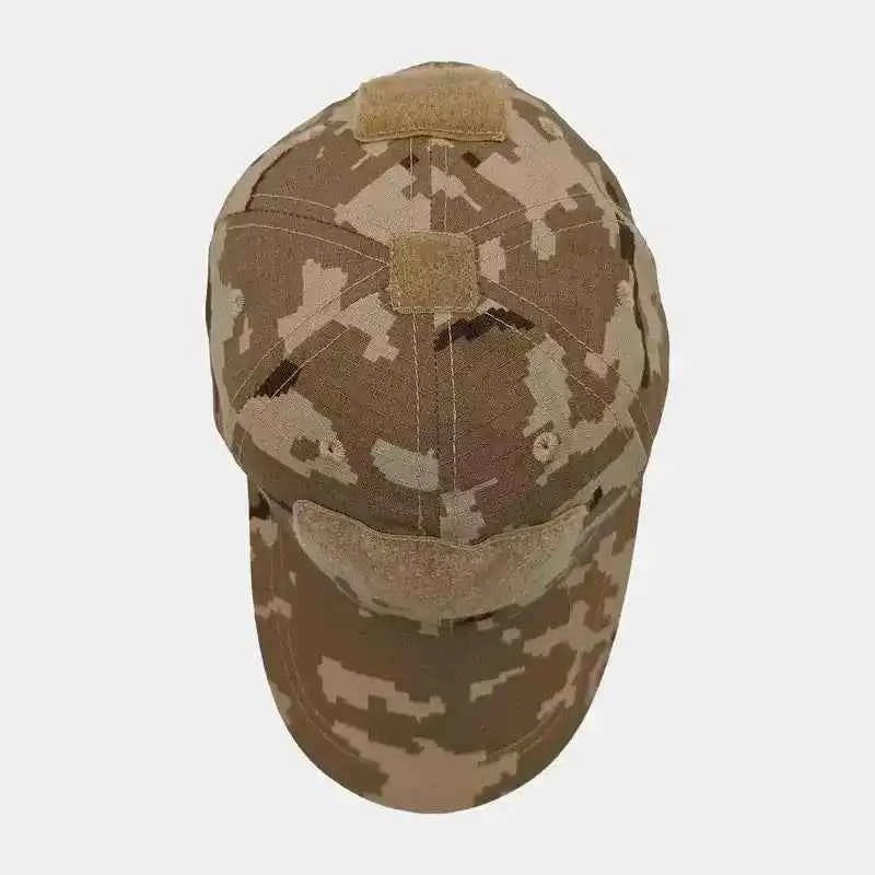 Gorra militar camuflaje pixelado marrón, panel con refuerzo y costuras