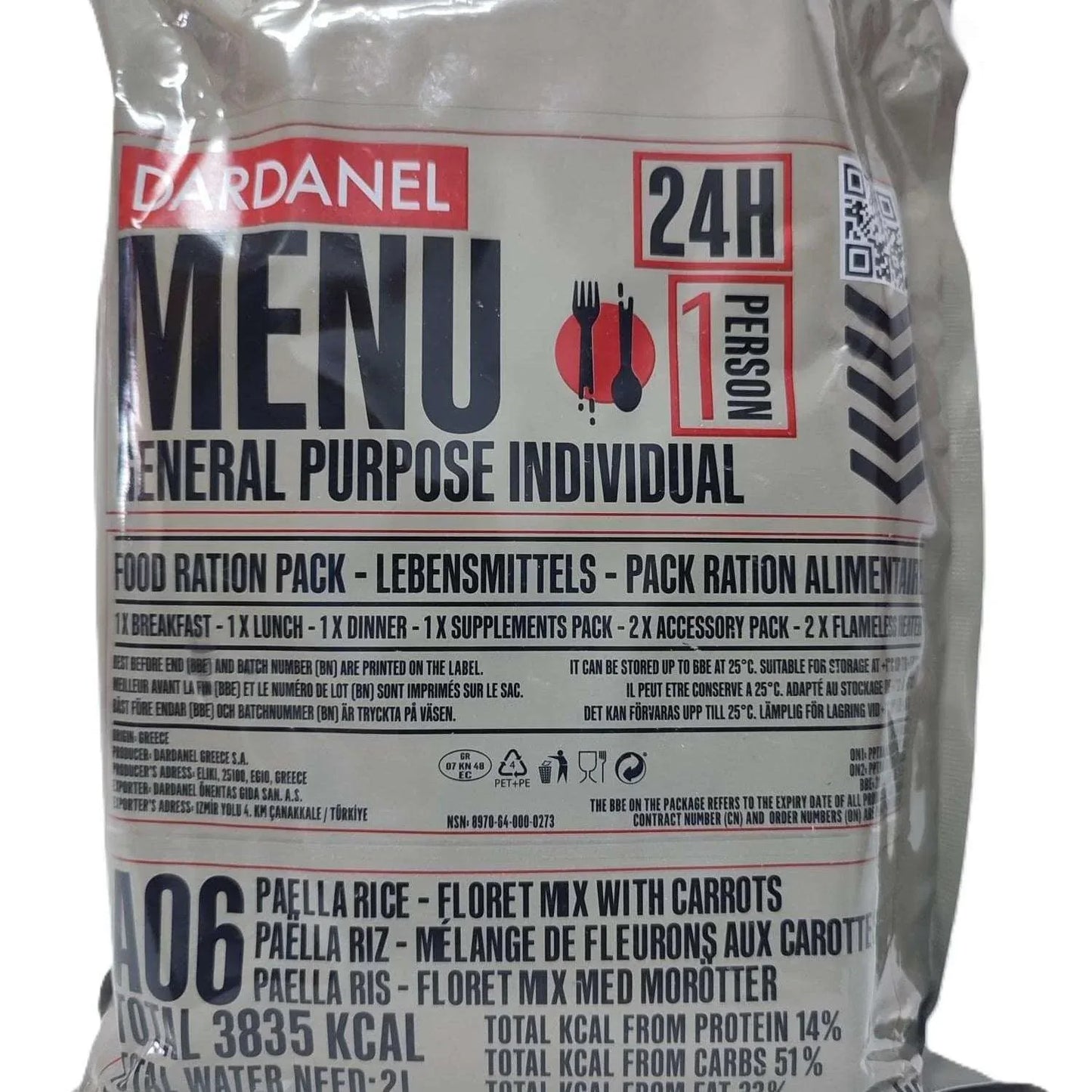 Ración Militar Dardanel 24H-Grecia - RACIONES DE COMBATE MRE