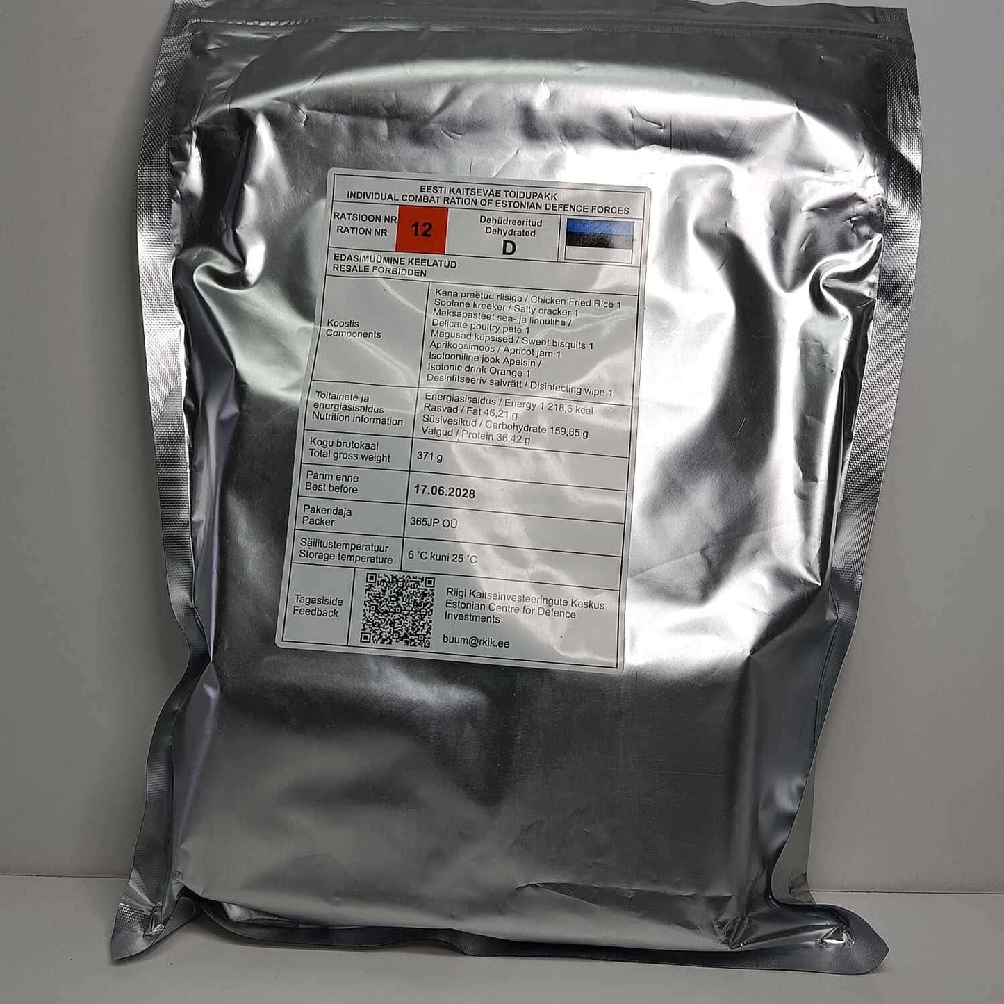 Ración de combate individual – Fuerzas de Defensa de Estonia - RACIONES DE COMBATE MRE