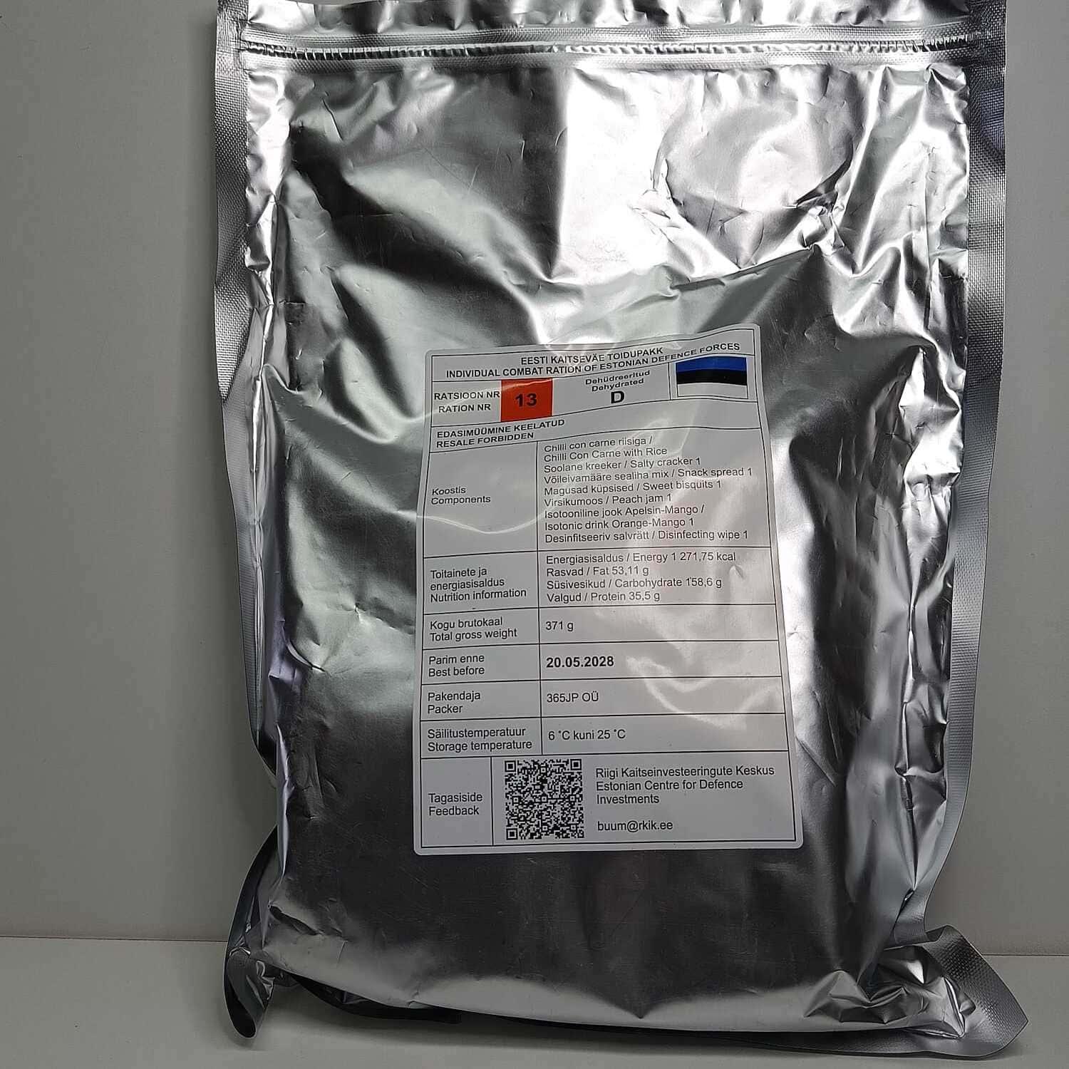 Ración de combate individual – Fuerzas de Defensa de Estonia - RACIONES DE COMBATE MRE