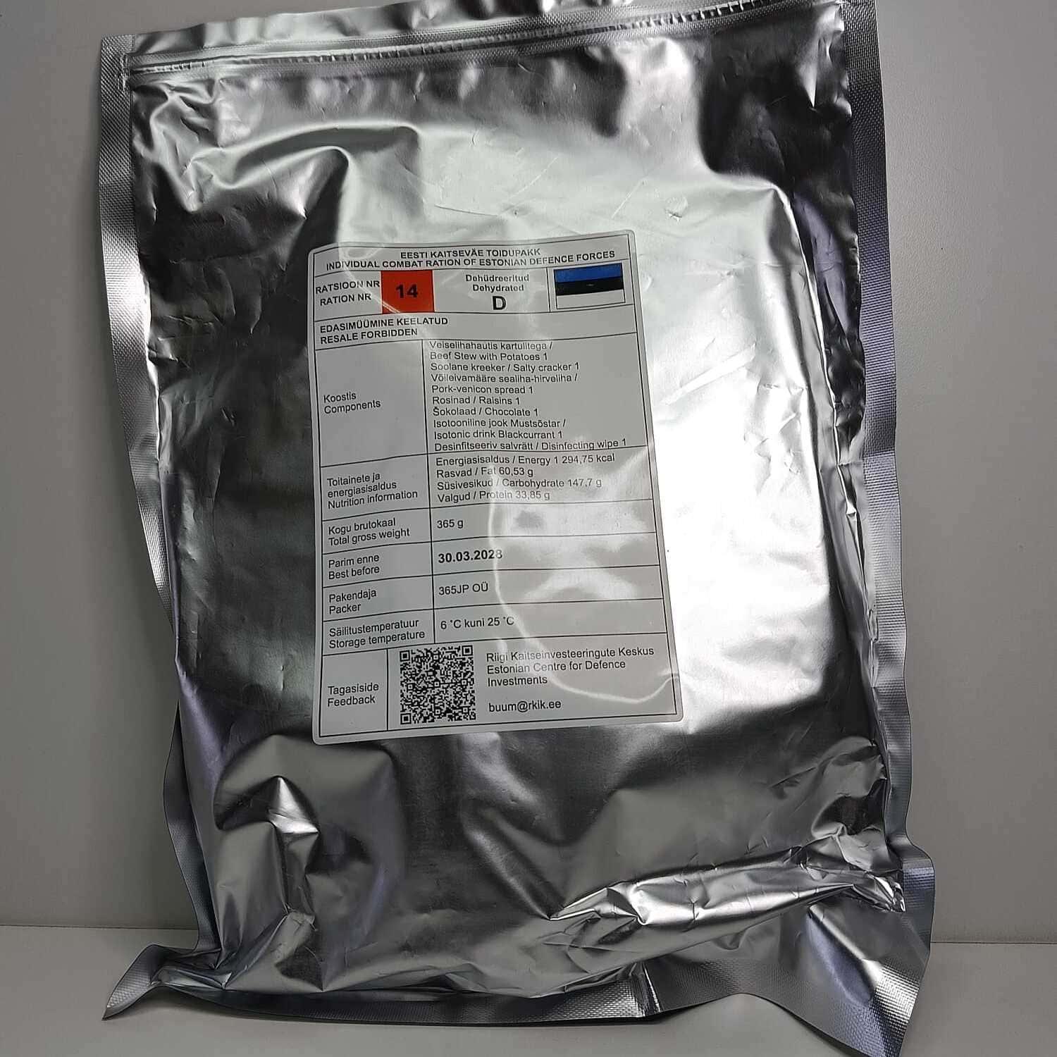 Ración de combate individual – Fuerzas de Defensa de Estonia - RACIONES DE COMBATE MRE
