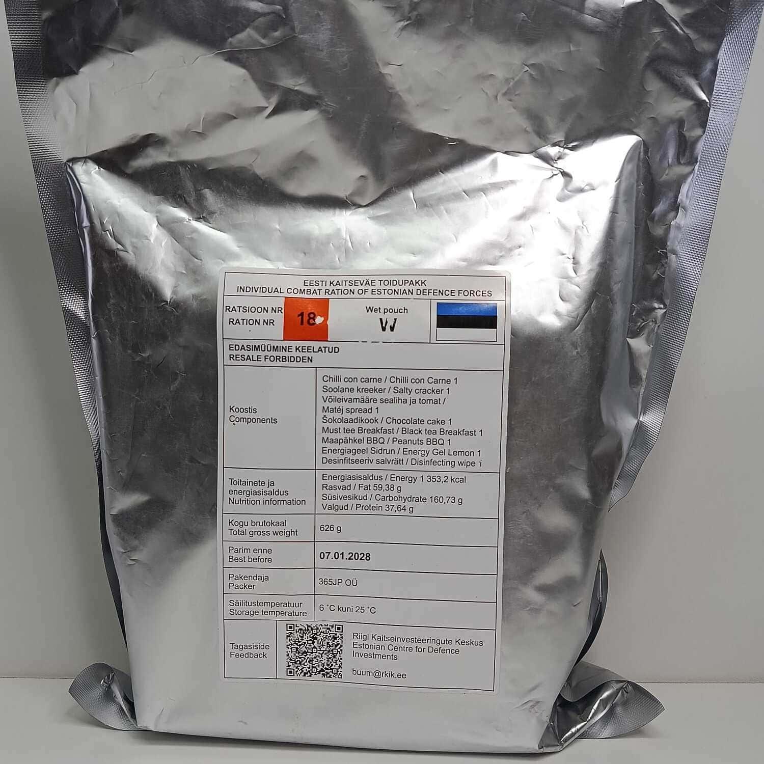 Ración de combate individual – Fuerzas de Defensa de Estonia - RACIONES DE COMBATE MRE