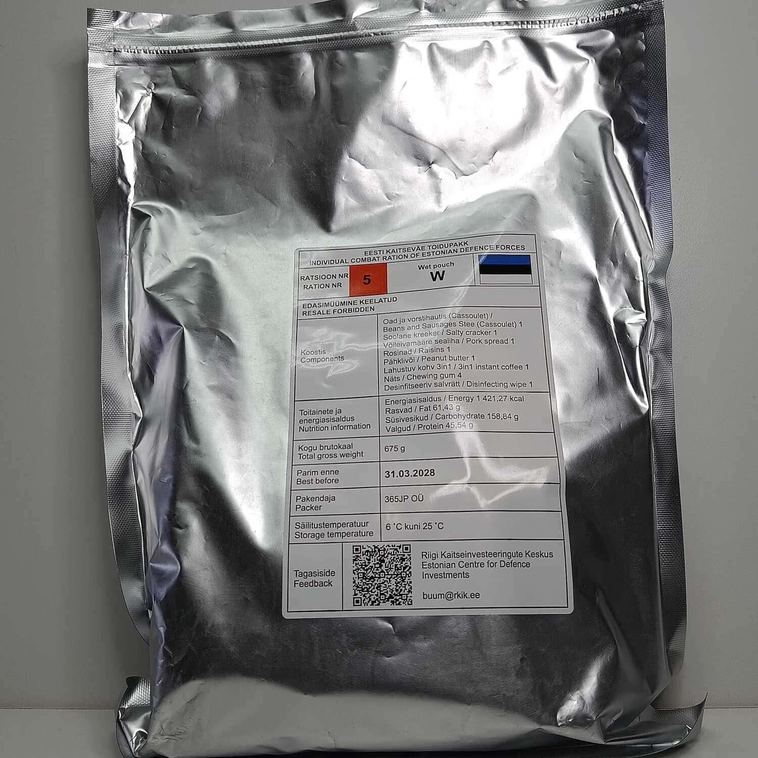 Ración de combate individual – Fuerzas de Defensa de Estonia - RACIONES DE COMBATE MRE
