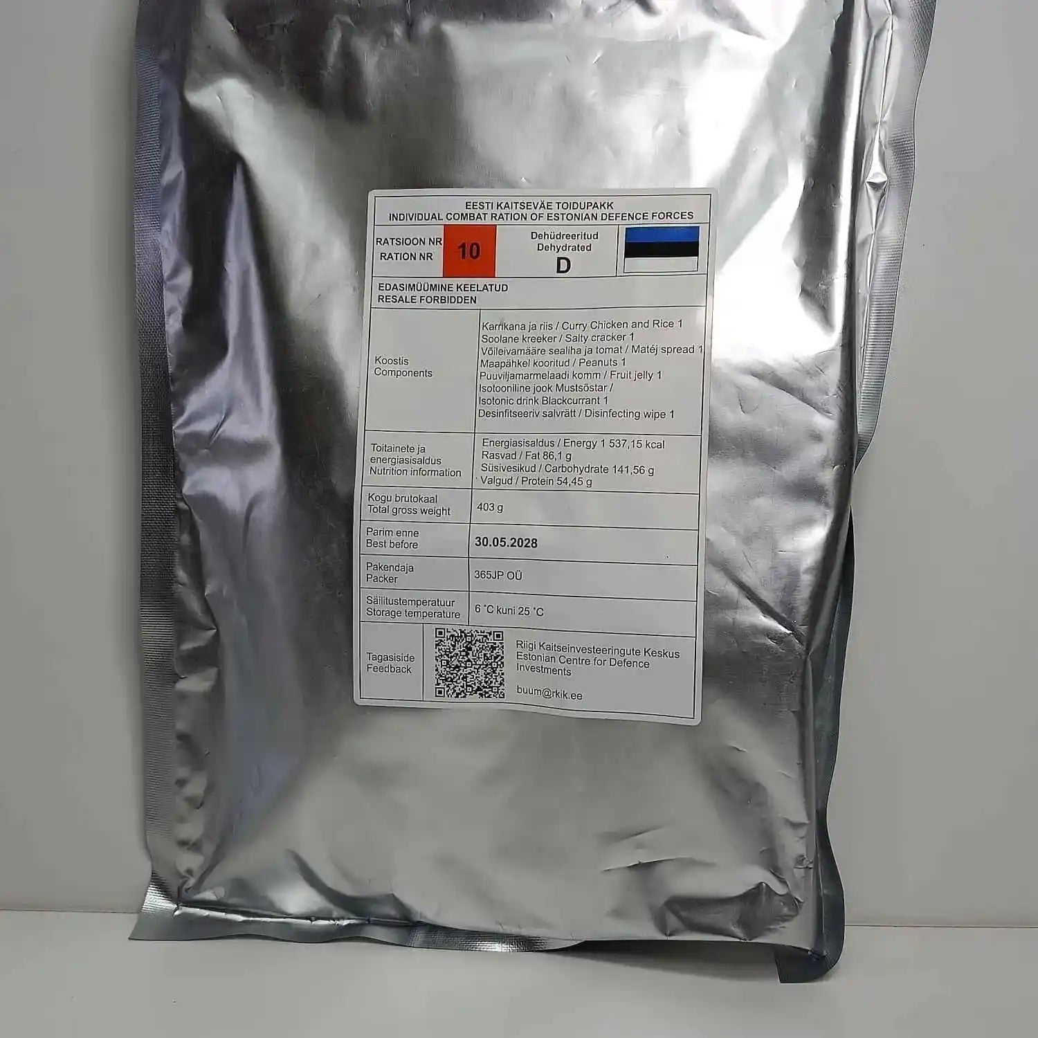 Ración de combate individual – Fuerzas de Defensa de Estonia Menu 10