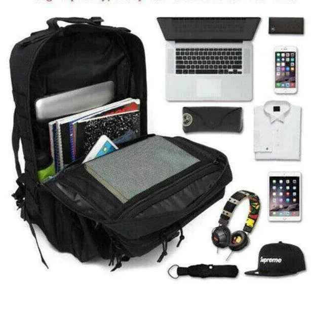 Mochila táctica negra compartimentos molle sistema modular