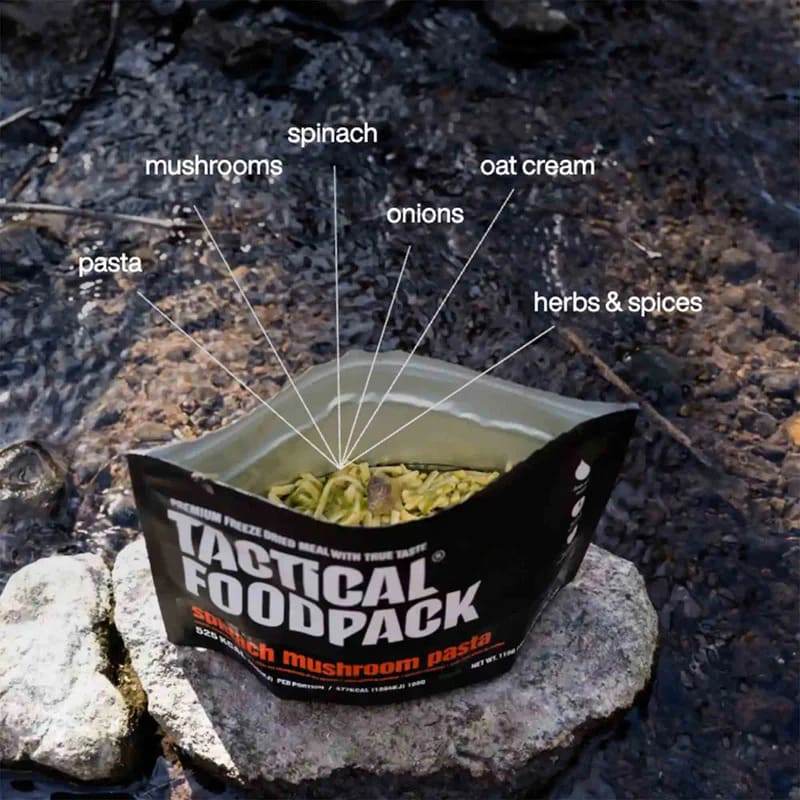 Pasta con Salsa de Espinacas y Champiñones – Tactical Foodpack - RACIONES DE COMBATE MRE