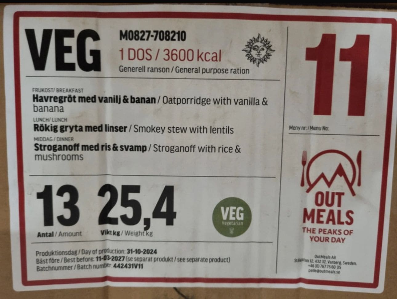 MRE de 24 horas de las Fuerzas Armadas Suecas