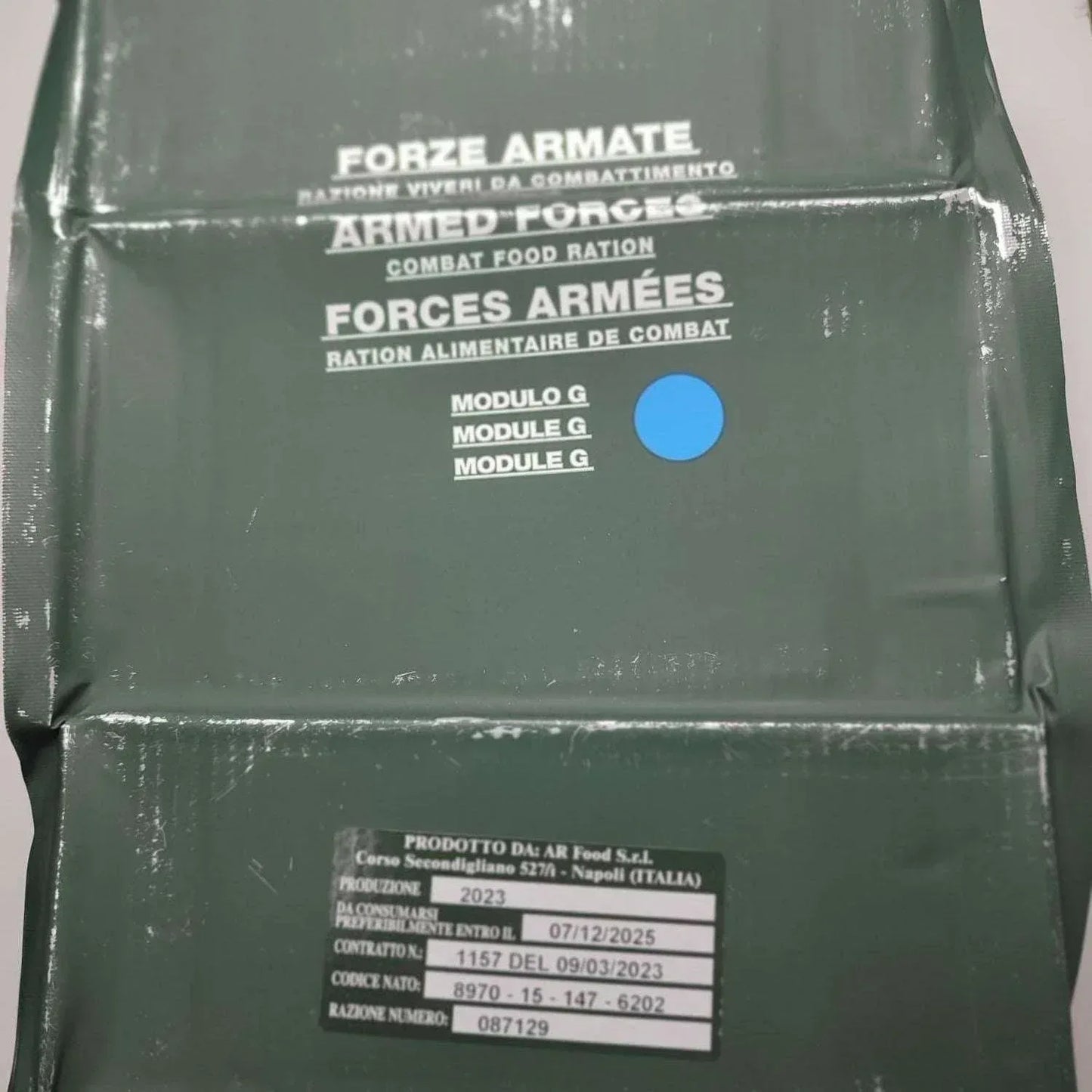 MRE Italia módulo G ración combate fuerzas armadas italianas