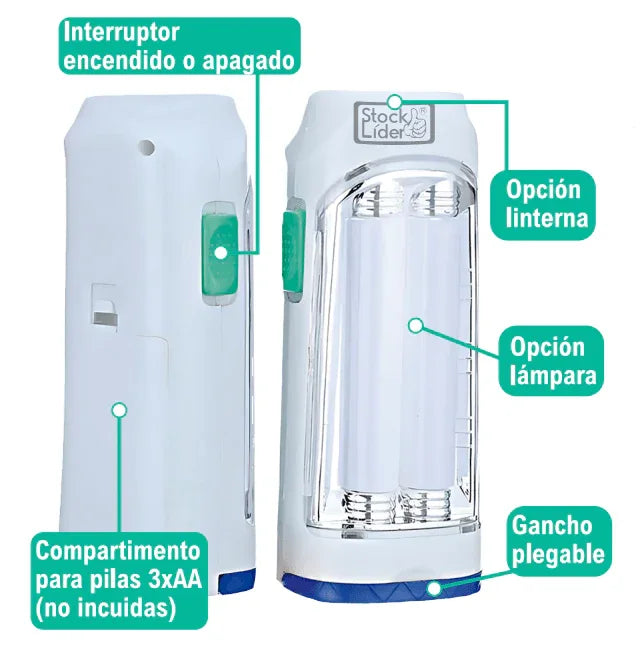 Detalle linterna LED doble 5W resistente agua camping trekking