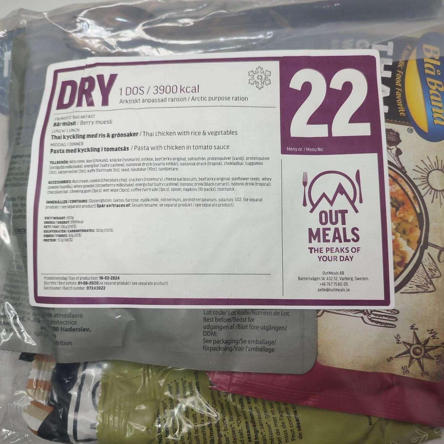 Ración militar sueca 24 horas MRE ejército Suecia menú 22