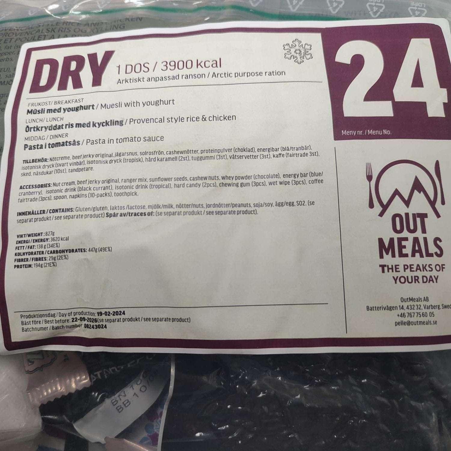 Ración sueca menú 24 ejército Suecia MRE combate