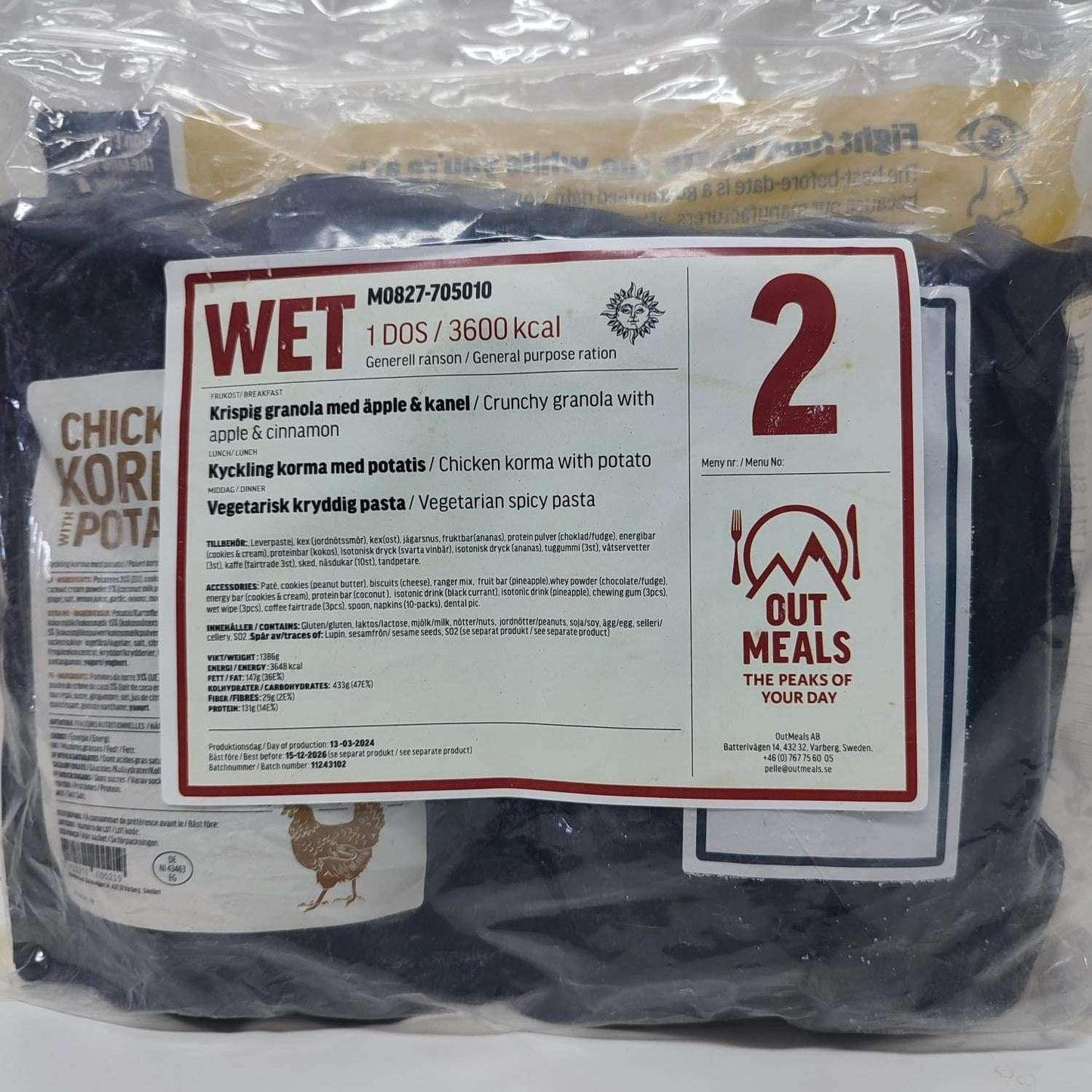 MRE Suecia menú 2 ración militar 24 horas sueca