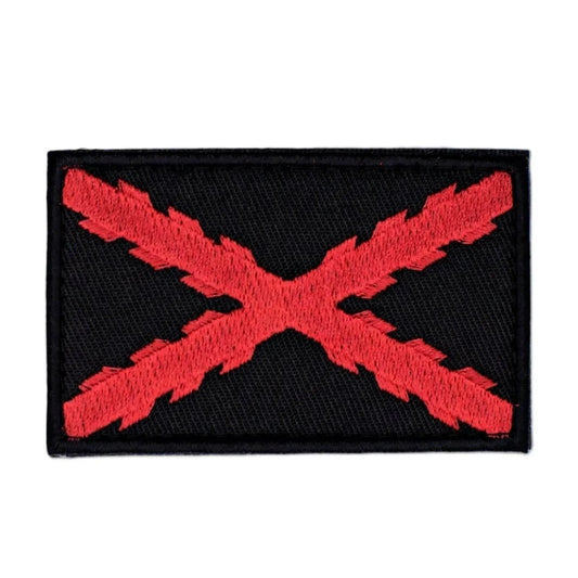 ,Parche bandera Tercios negro Cruz Borgoña roja velcro militar