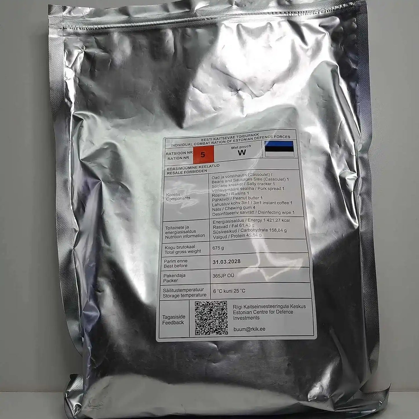 Ración de combate individual – Fuerzas de Defensa de Estonia Menu 5
