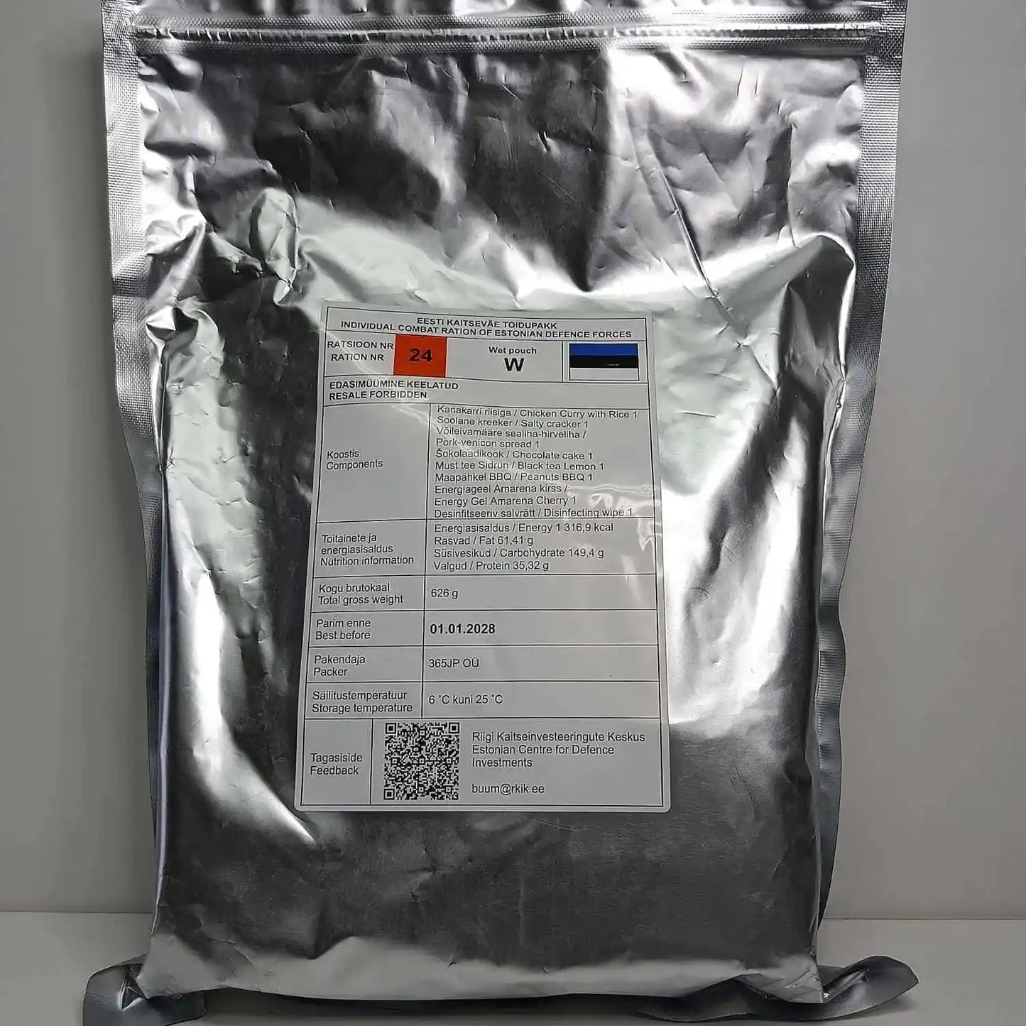 Ración de combate individual – Fuerzas de Defensa de Estonia Menu 24