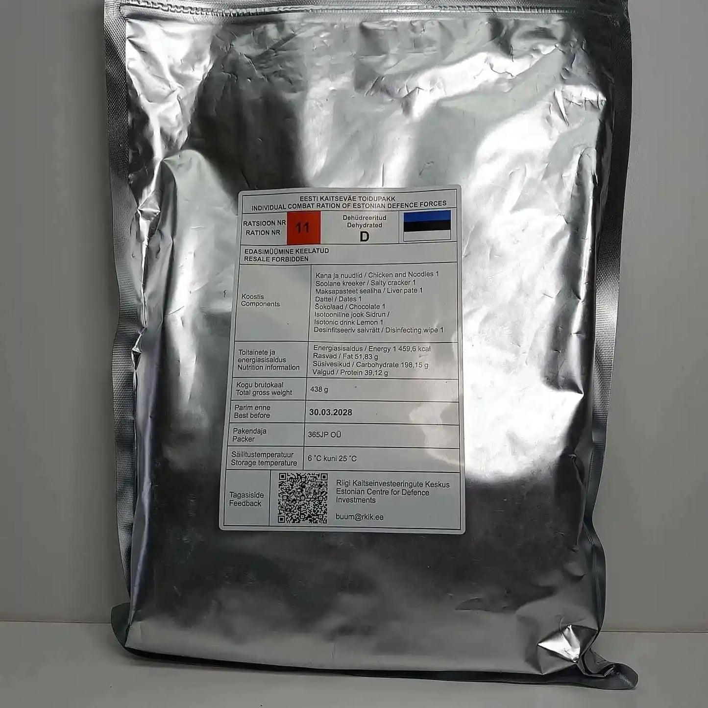 Ración de combate individual – Fuerzas de Defensa de Estonia Menu 11