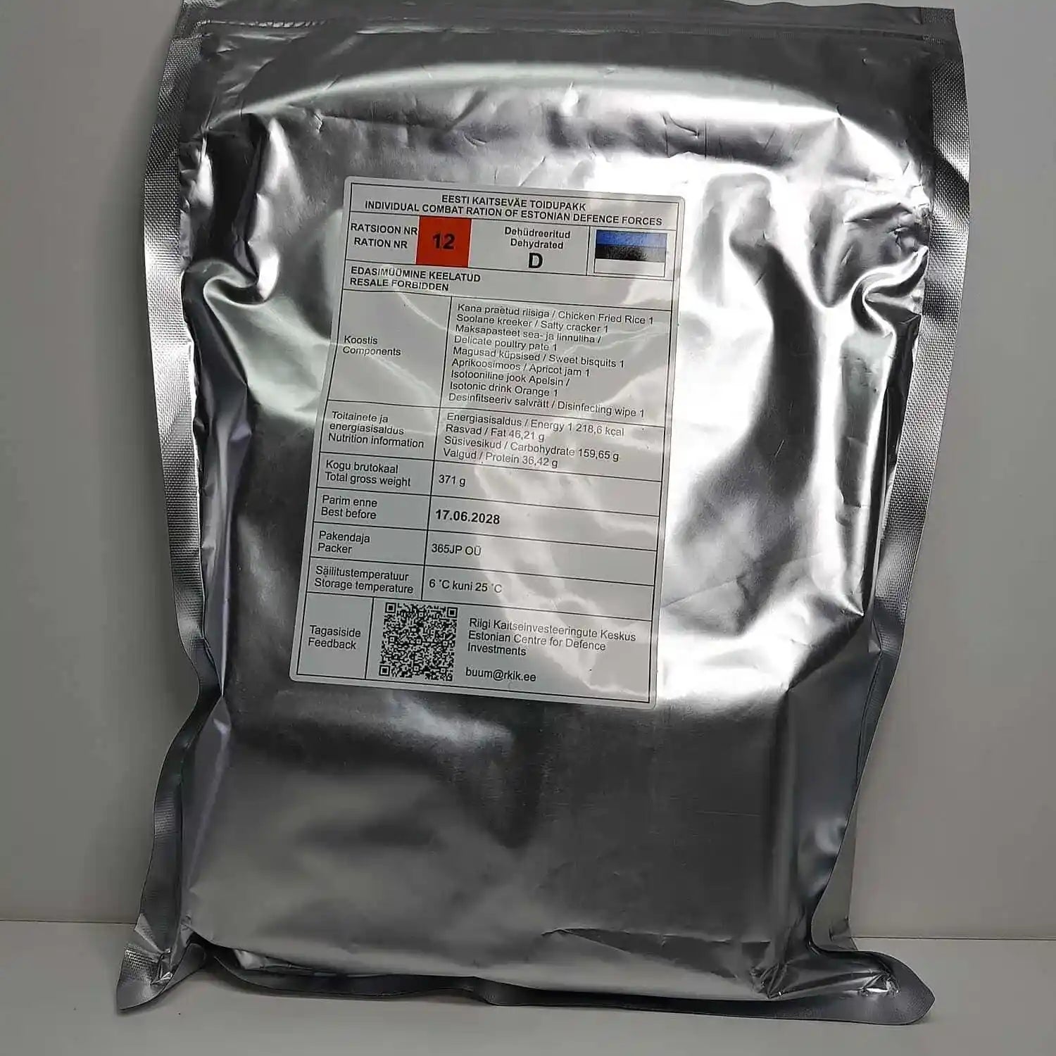 Ración de combate individual – Fuerzas de Defensa de Estonia Menu 12