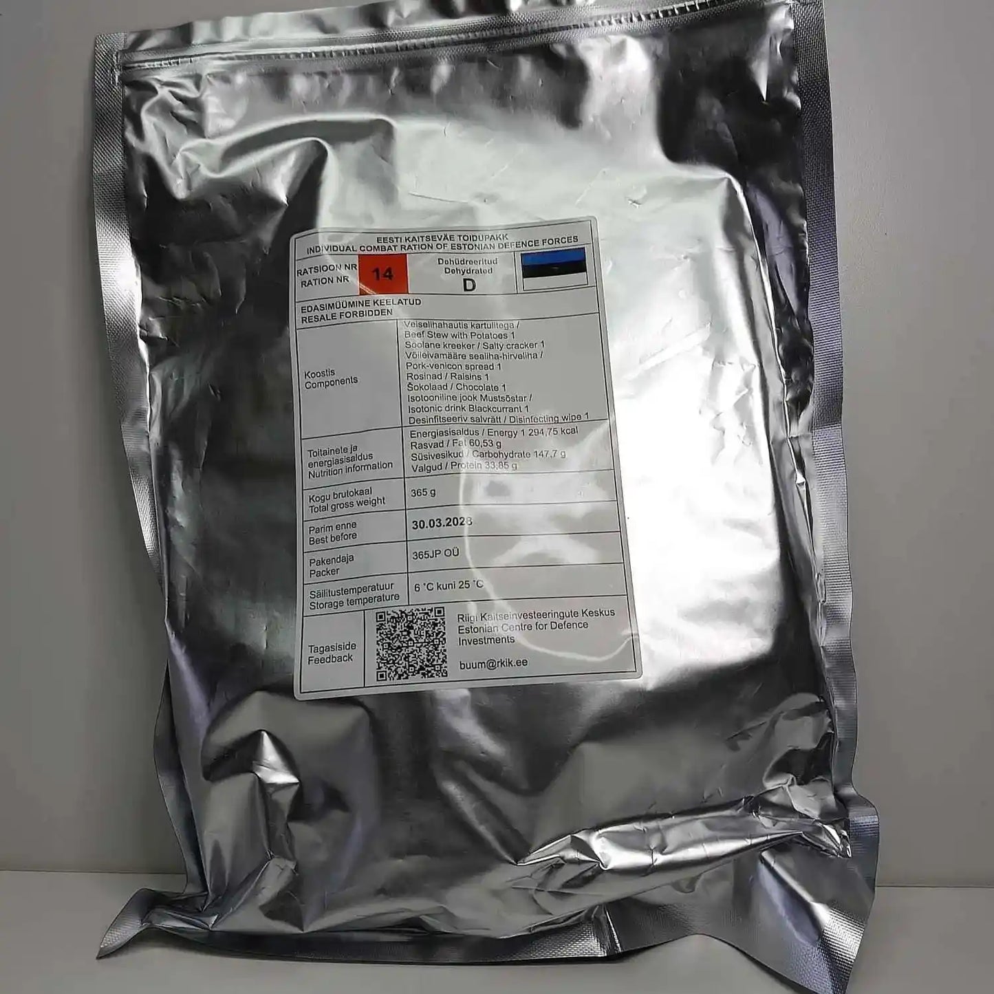 Ración de combate individual – Fuerzas de Defensa de Estonia Menu 14