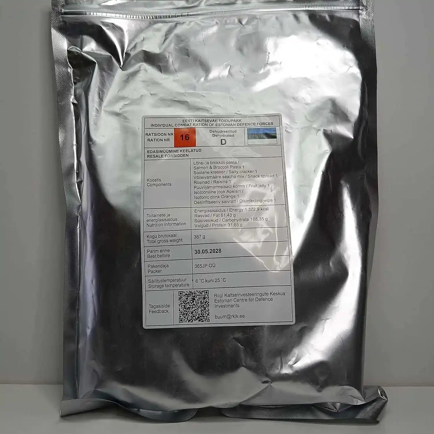 Ración de combate individual – Fuerzas de Defensa de Estonia Menu 16