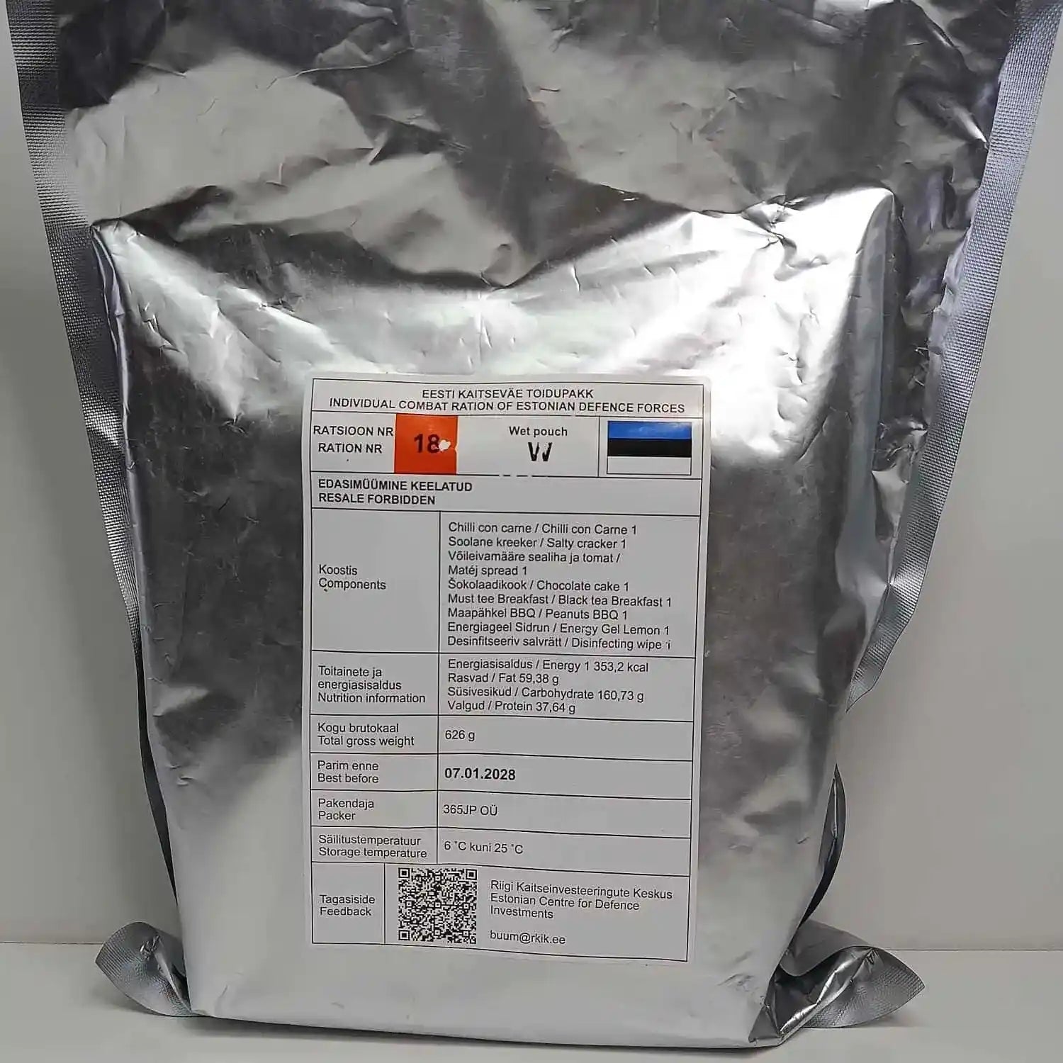 Ración de combate individual – Fuerzas de Defensa de Estonia Menu 18