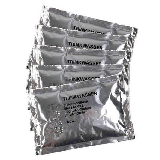 Agua potable alemana 5x100ml ración hidratación emergencia supervivencia