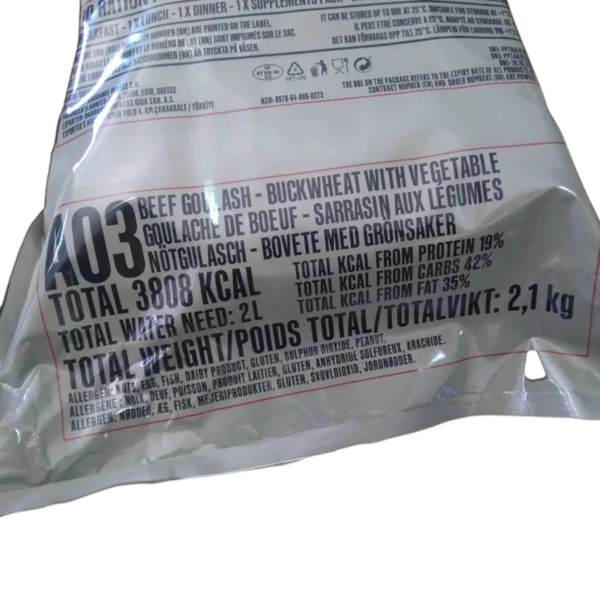 MRE Grecia Dardanel menú 3 ración militar 24 horas