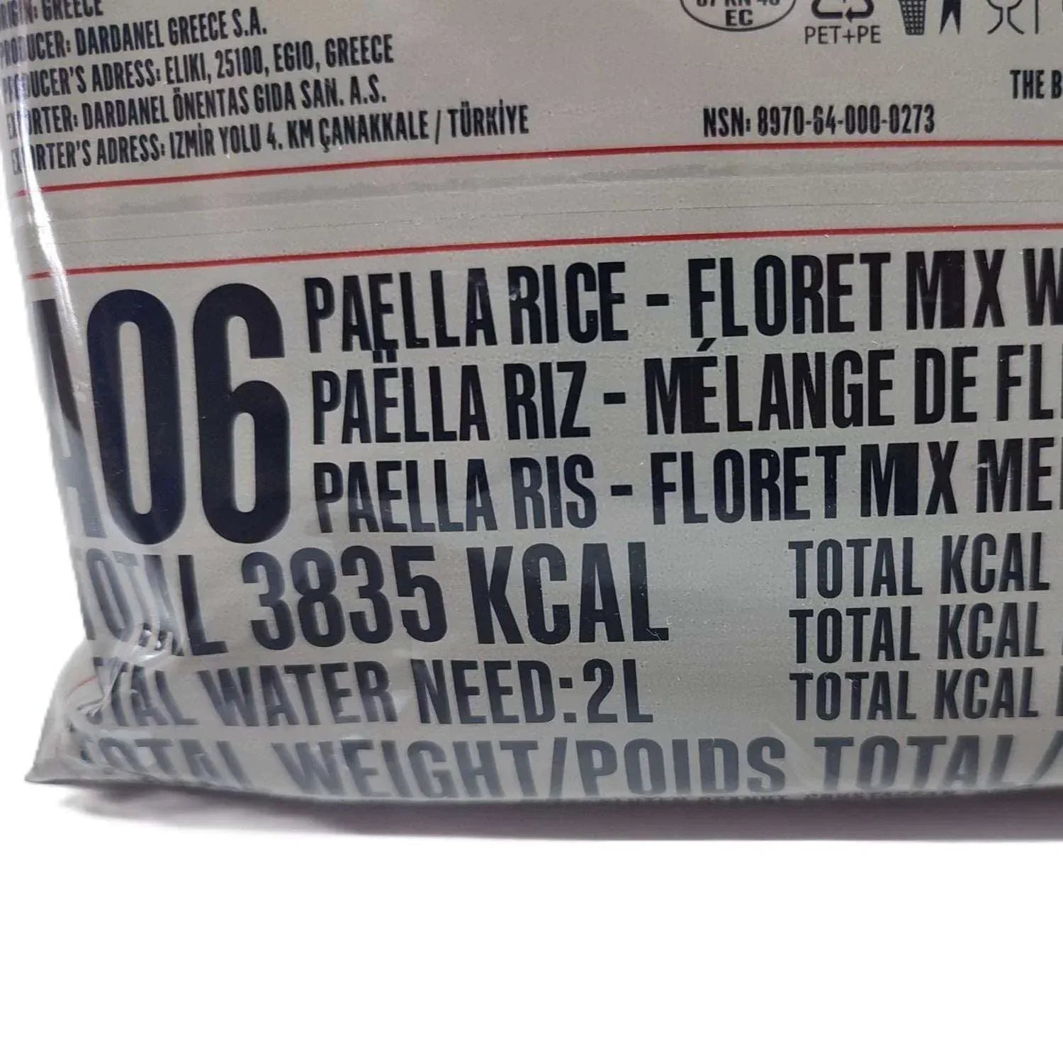 Ingredientes ración Dardanel menú 6 ejército griego MRE