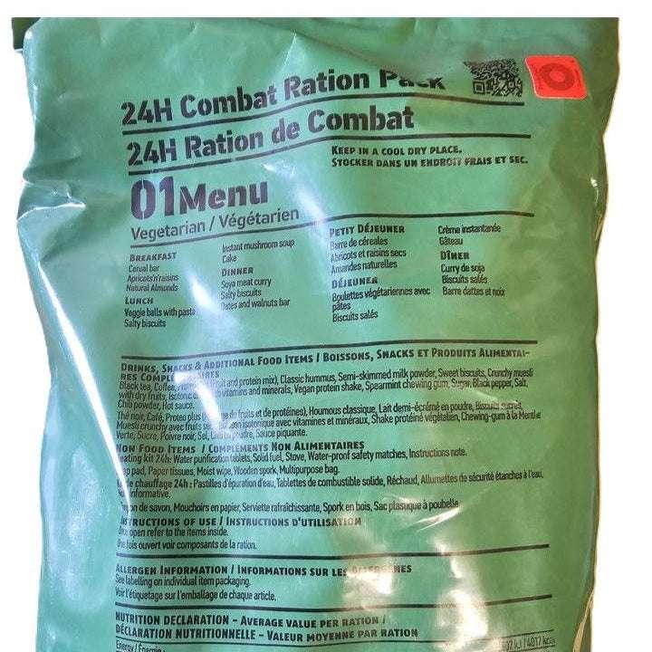 Ración militar ONU 24 horas Naciones Unidas vegetariana MRE