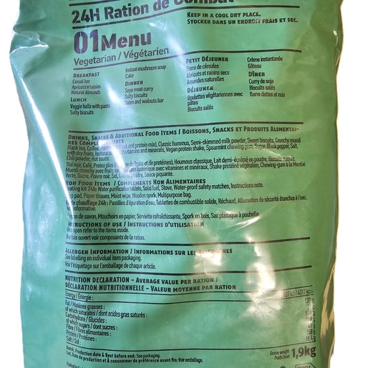 Ración militar ONU 24 horas Naciones Unidas vegetariana MRE