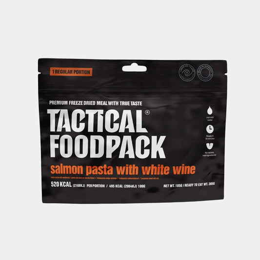Salmón pasta salsa vino blanco Tactical Foodpack liofilizado camping